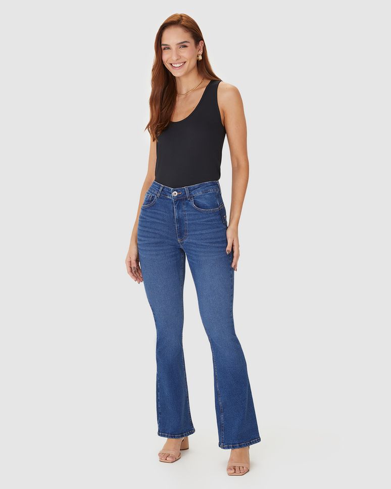 Calça Feminina Small Flare Push Up Elástico Interno Em Jeans Stretch