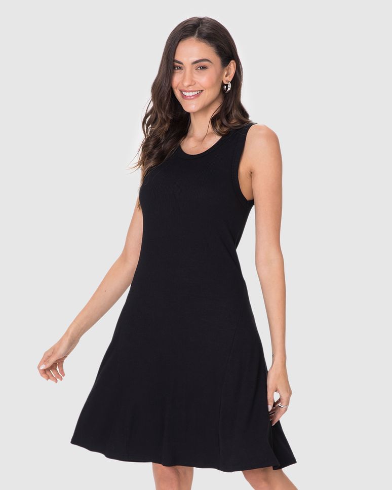 Vestido Feminino Evasê Sem Manga Em Malha Viscose Canelada