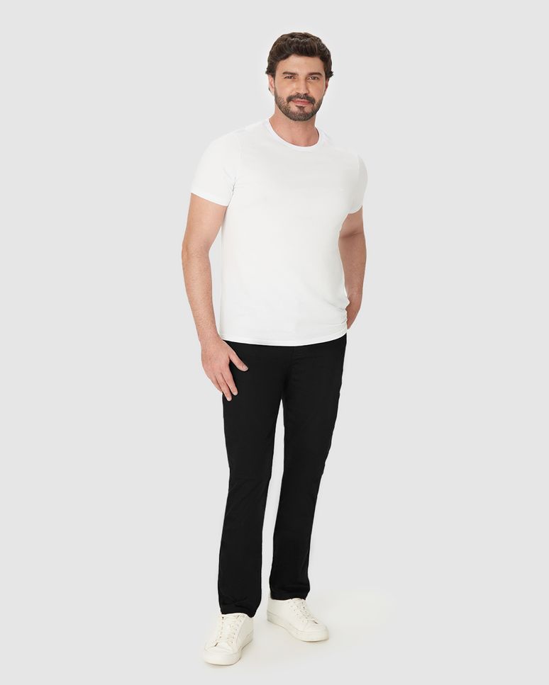 Calça Slim Masculina Cintura Média Em Sarja Super Stretch