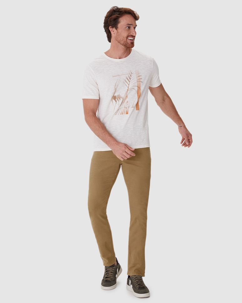 Calça Slim Masculina Cintura Média Bolso Funcional Em Sarja Stretch