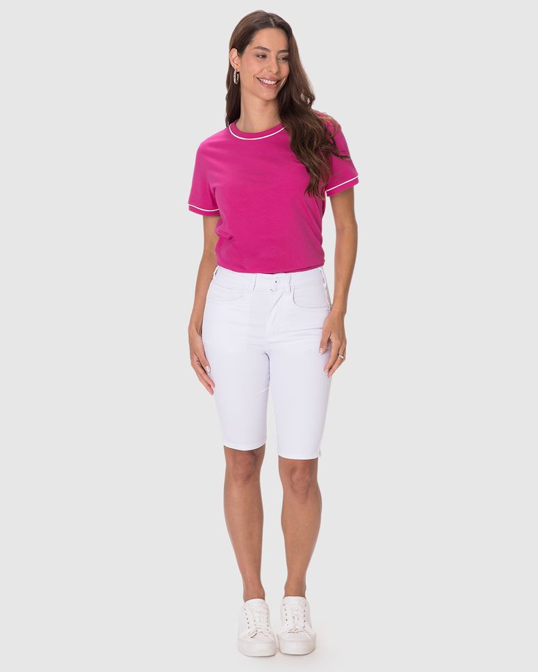 Bermuda Feminina Ciclista Cintura Média Em Sarja Com Elastano