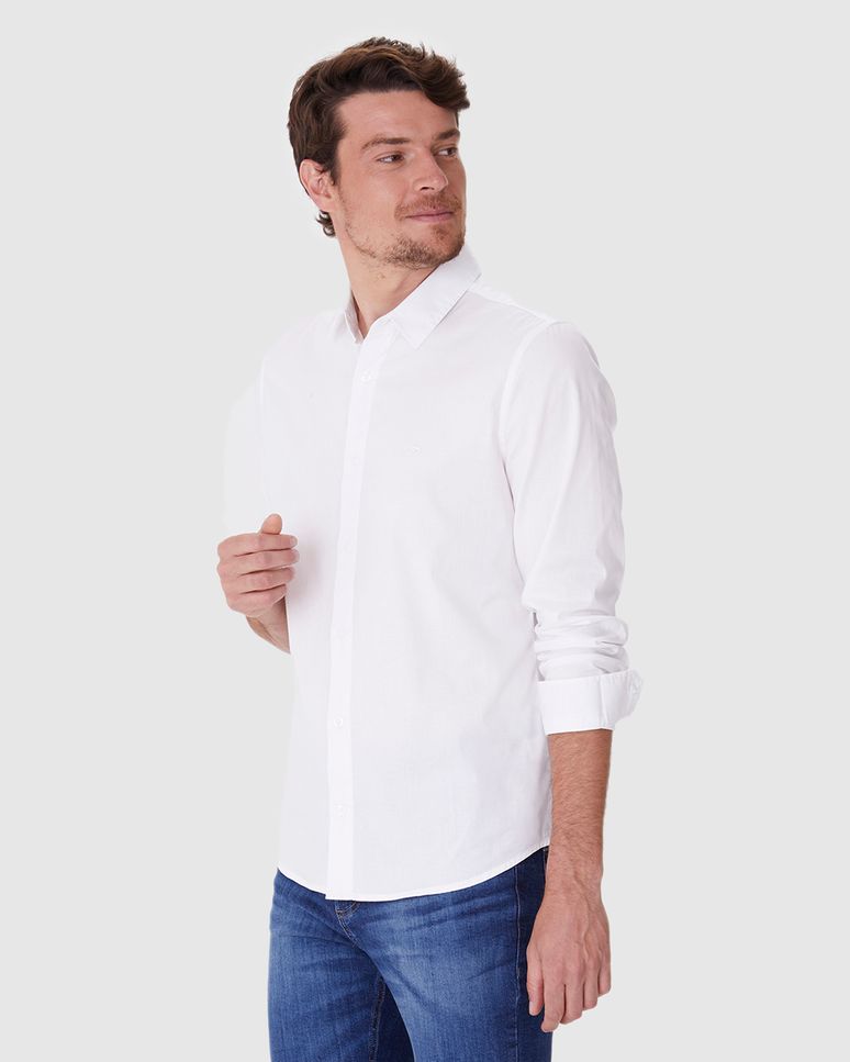 Camisa Masculina Slim Manga Longa Em Tricoline Stretch
