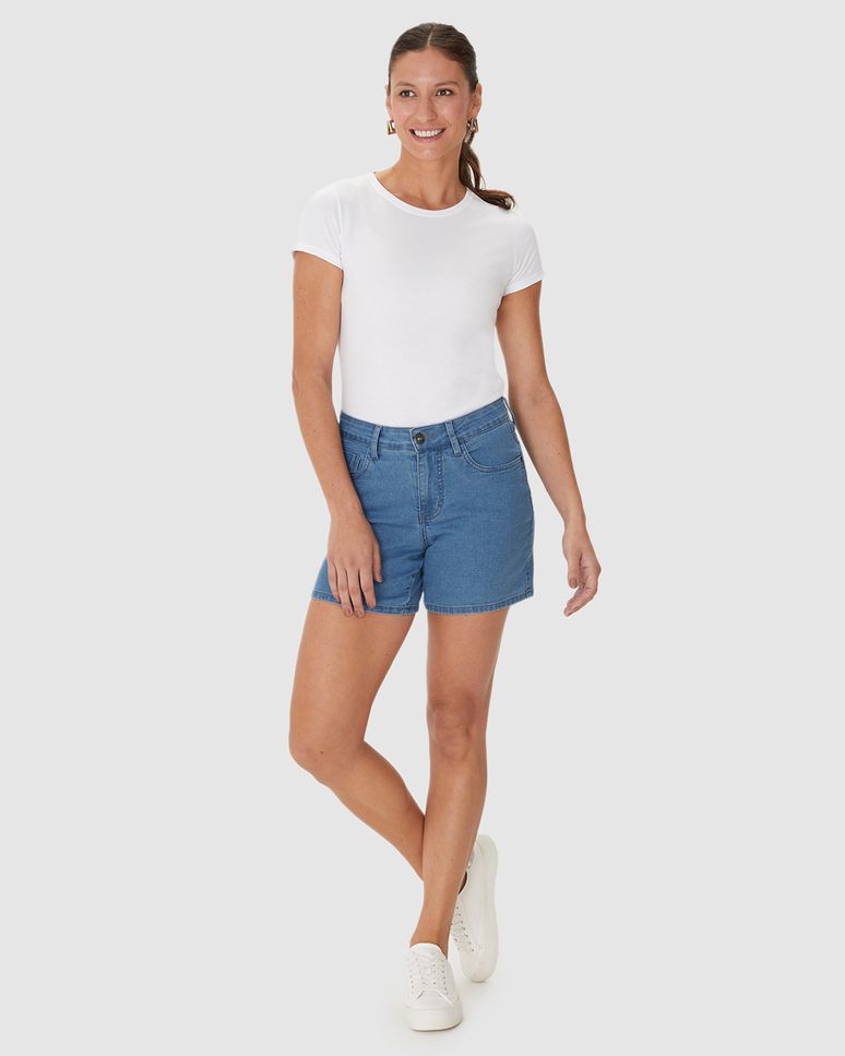 Bermuda Feminina Comfort Cintura Média Em Jeans Com Elastano