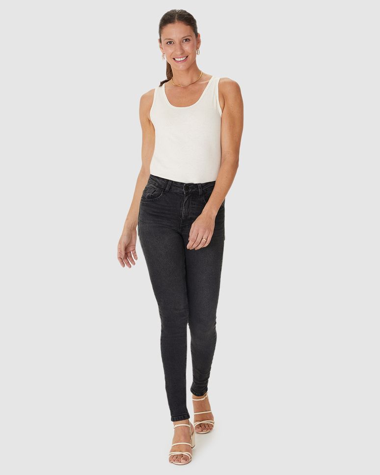 Calça Feminina Skinny Cintura Média Bolso Funcional Em Flex Jeans