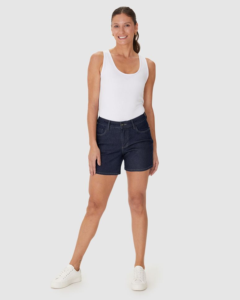 Bermuda Feminina Comfort Cintura Média Em Jeans Com Elastano
