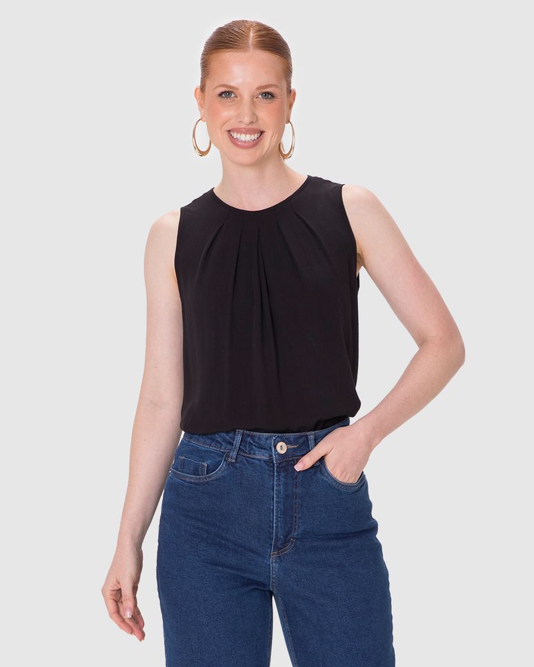 Regata Ampla Feminina Pregas Frontais Em Viscose Sarjada