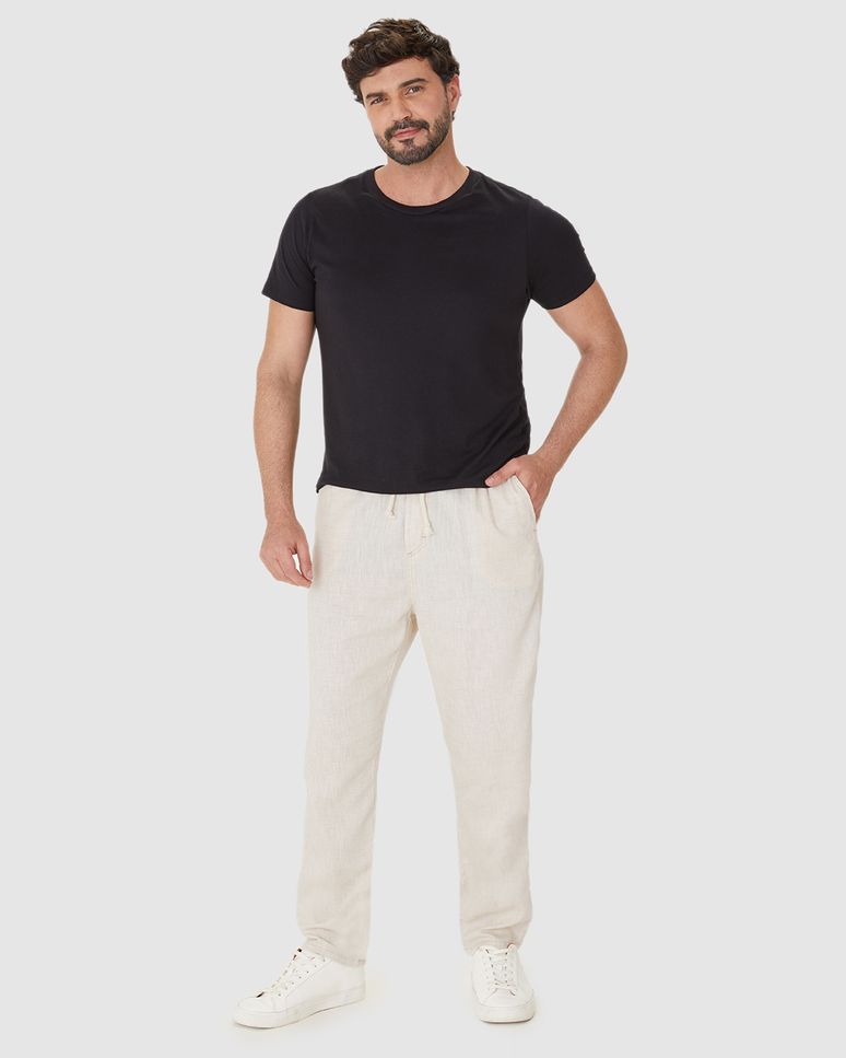 Calça Jogger Masculina Cadarço Frontal Em Sarja Linho