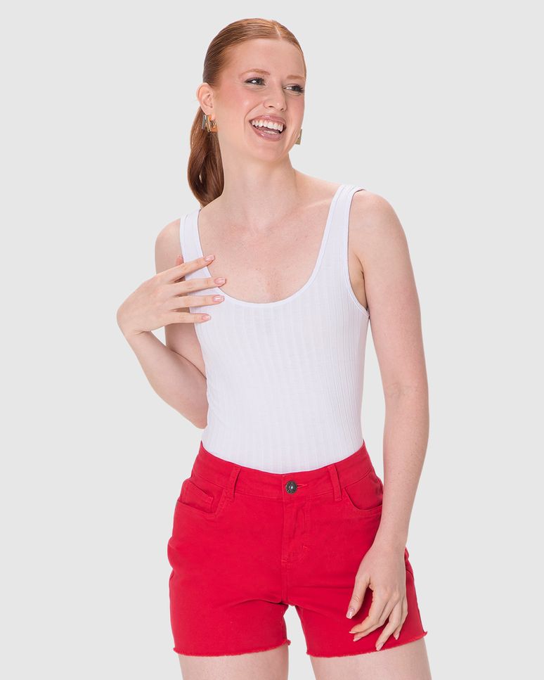 Regata Básica Feminina Decote U Em Canelado De Viscose