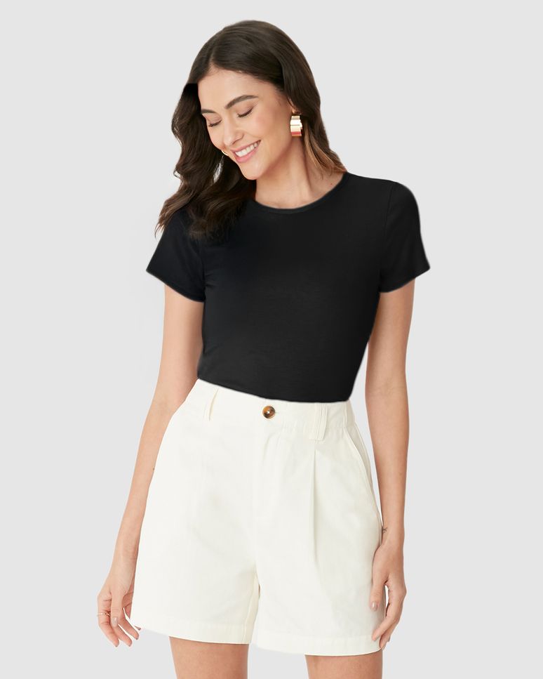 Blusa Básica Feminina Decote Redondo Em Viscose Stretch