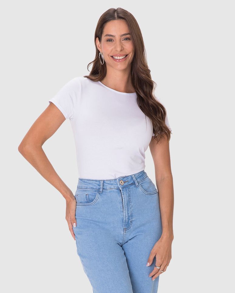 Blusa Básica Feminina Decote Redondo Em Viscose Stretch