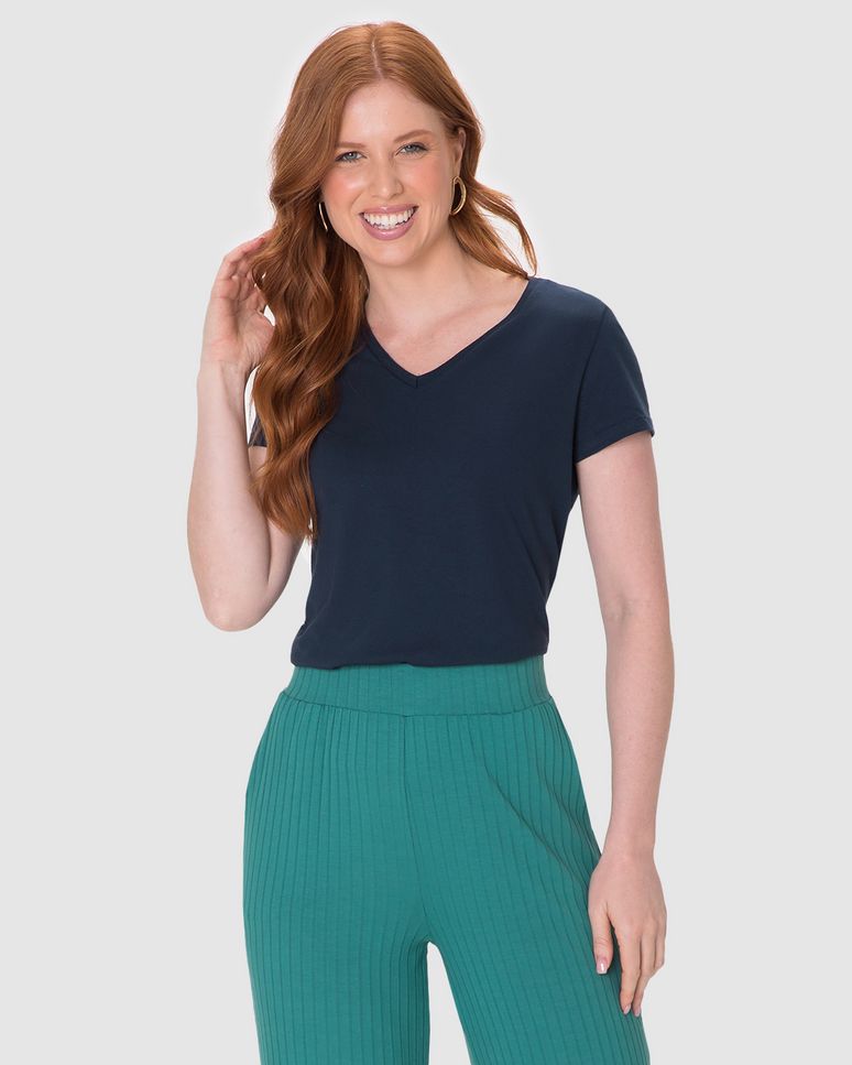 Blusa Básica Feminina Decote V Em Algodão