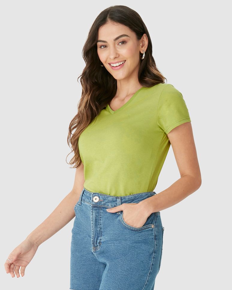 Blusa Básica Feminina Decote V Em Algodão
