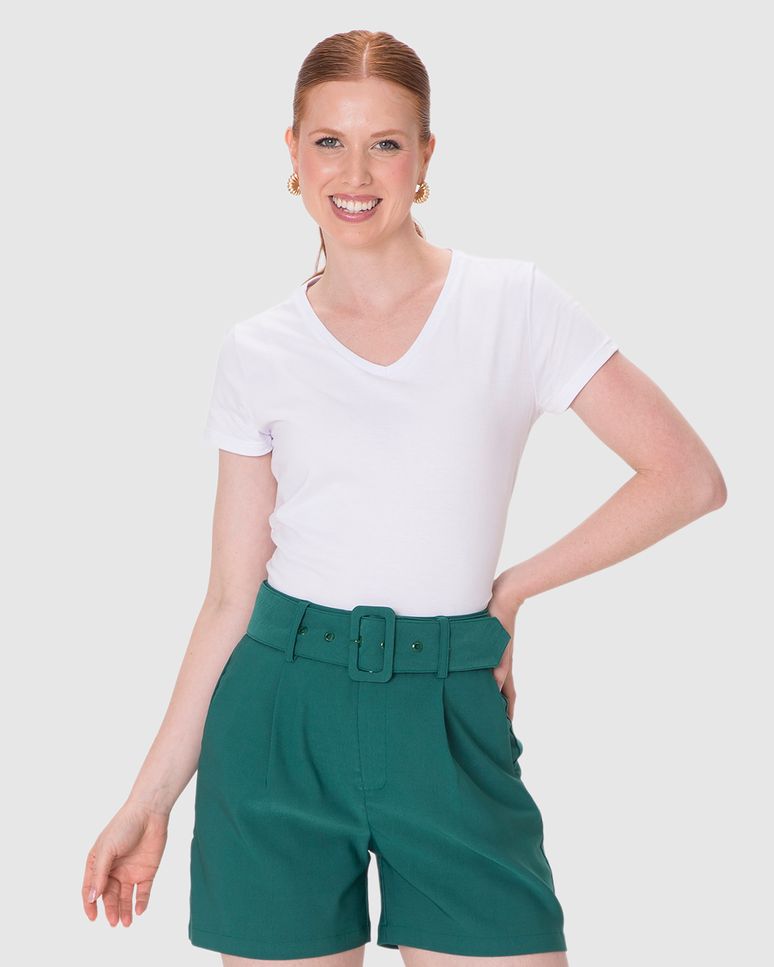 Blusa Básica Feminina Decote V Em Algodão