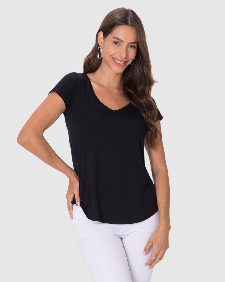 Blusa Básica Feminina Mullet Decote V Em Viscose Stretch