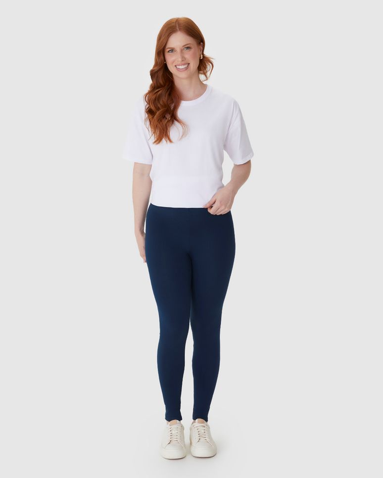 Calça Legging Básica Feminina Cintura Média Em Algodão