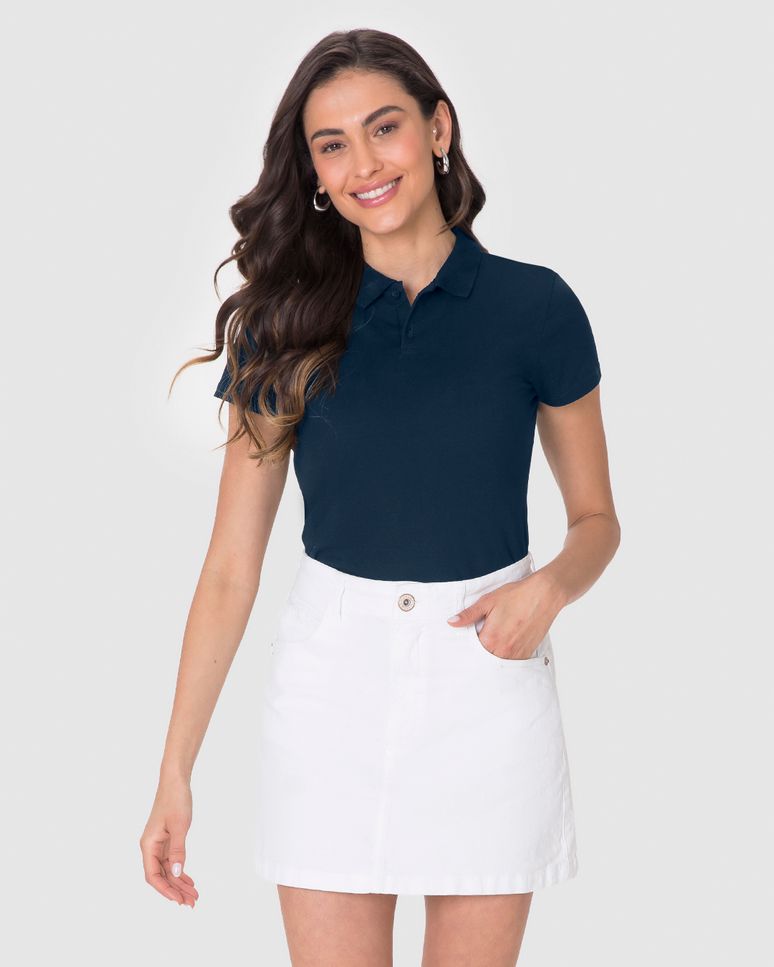 Blusa Polo Básica Feminina Com Peitilho Em Piquet Stretch