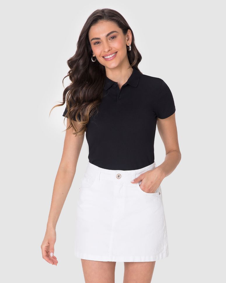 Blusa Polo Básica Feminina Com Peitilho Em Piquet Stretch