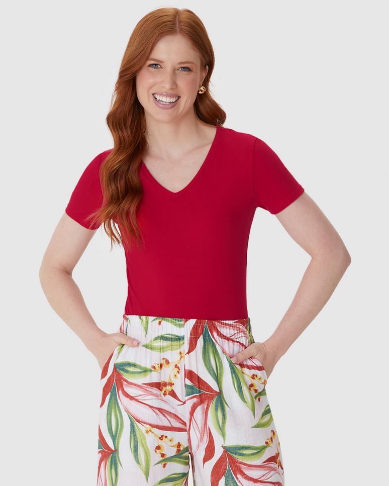 Blusa Básica Feminina Decote V Em Algodão