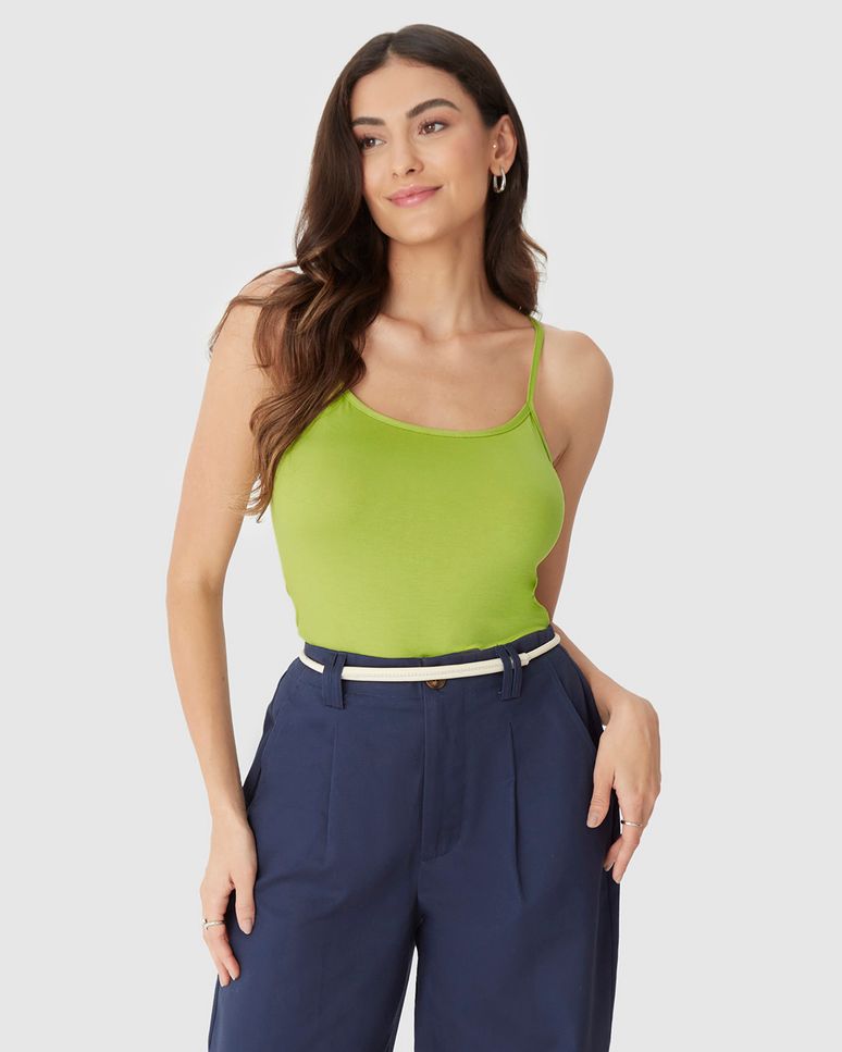 Regata Básica Feminina Decote Redondo Em Viscose Stretch