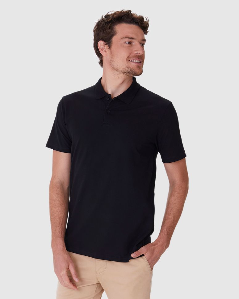 Camisa Polo Básica Masculina Gola Retilínea Em Piquet Stretch