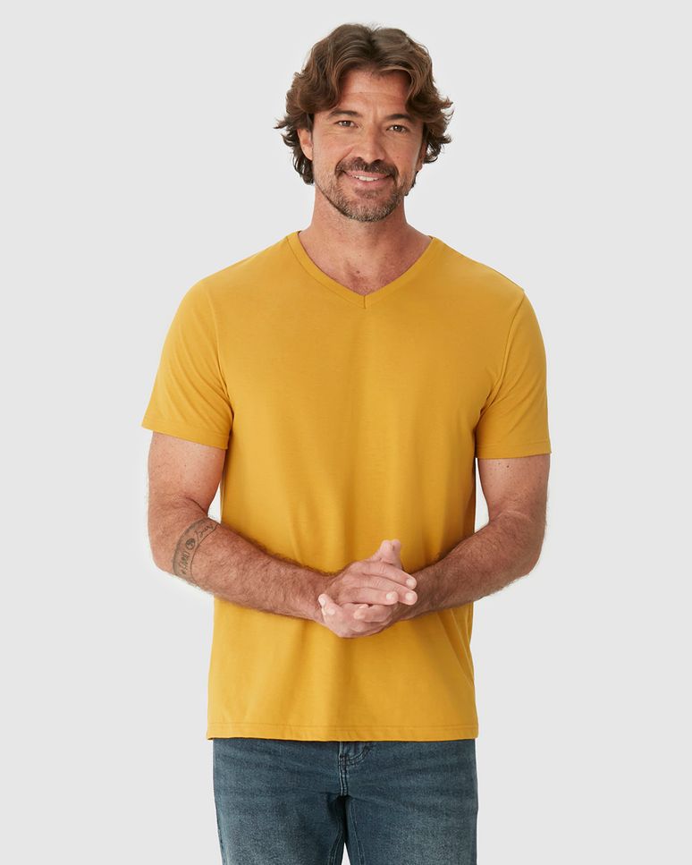 Camiseta Básica Masculina Gola V Em Algodão