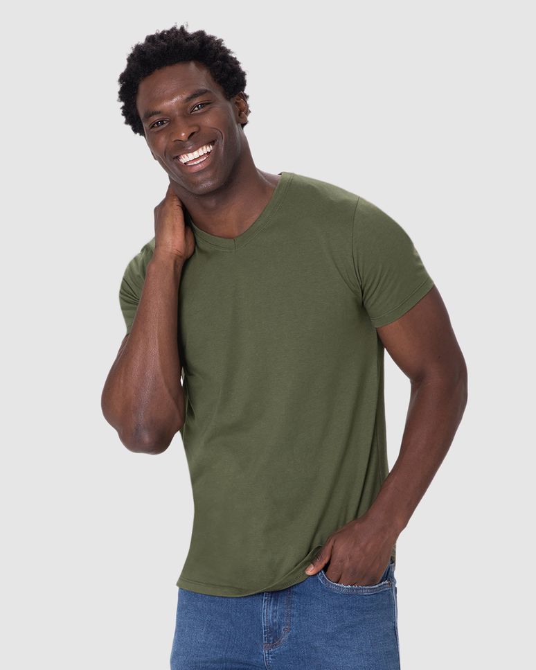 Camiseta Básica Masculina Gola V Em Algodão