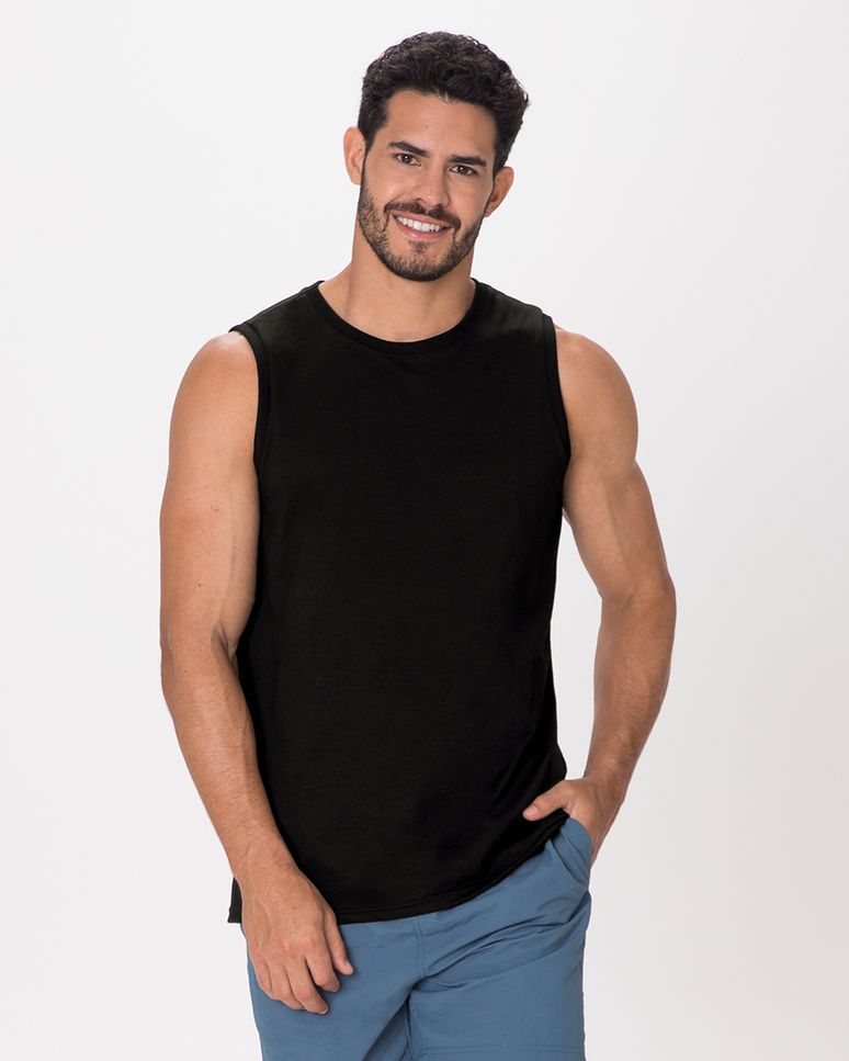 Regata Básica Masculina Cava Ajustada Em Algodão