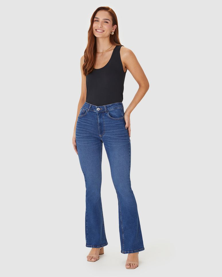 Calça Feminina Small Flare Push Up Elástico Interno Em Jeans Stretch