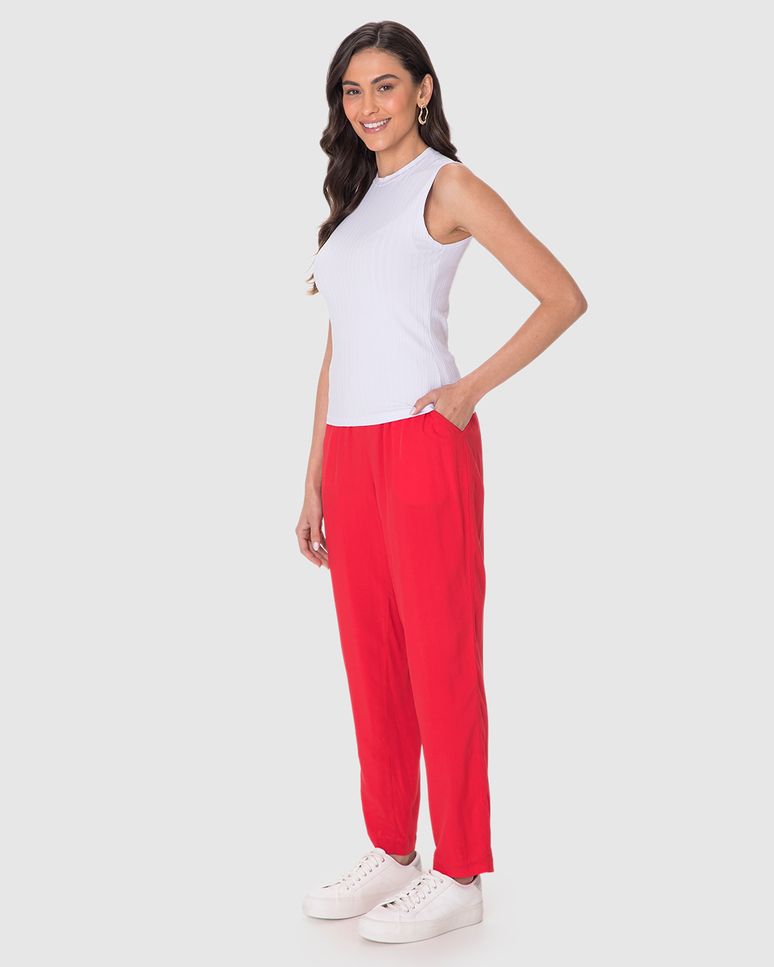 Regata Básica Feminina Justa Gola Alta Em Malha Viscose Canelada