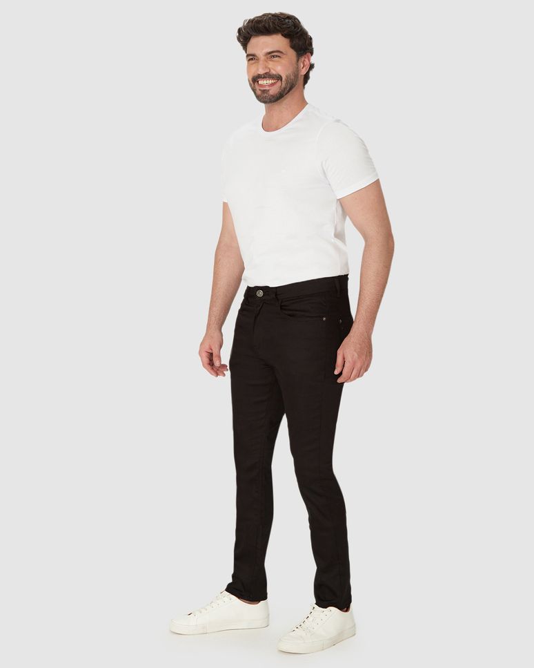 Calça Skinny Masculina Cintura Média Em Sarja Com Elastano