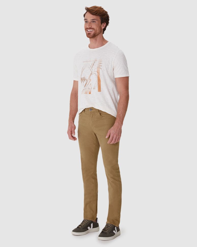 Calça Slim Masculina Cintura Média Bolso Funcional Em Sarja Stretch