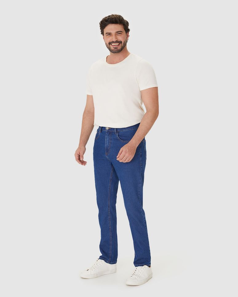 Calça Slim Masculina Cintura Média Bolso Funcional Em Jeans Stretch