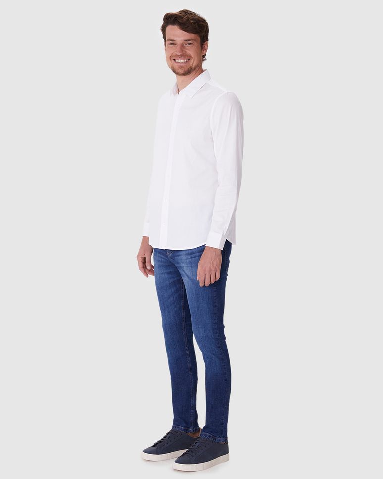 Camisa Masculina Slim Manga Longa Em Tricoline Stretch