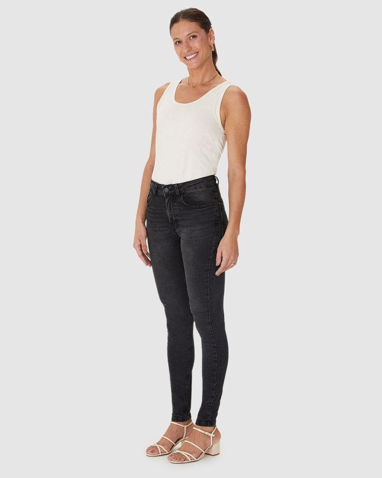 Calça Feminina Skinny Cintura Média Bolso Funcional Em Flex Jeans
