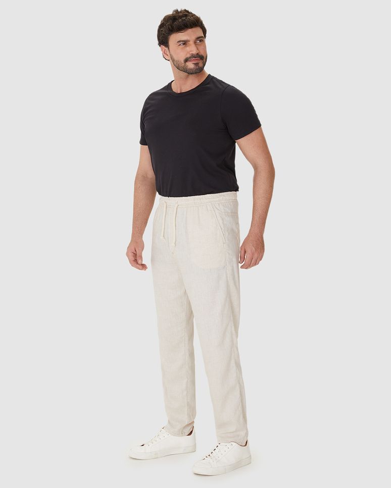 Calça Jogger Masculina Cadarço Frontal Em Sarja Linho