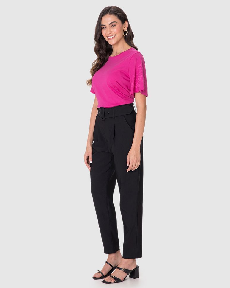 Calça Alfaiataria Feminina Com Cinto E Bolso Lateral