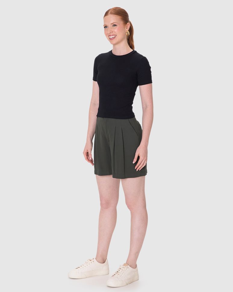 Blusa Básica Feminina Decote Redondo Em Ribana