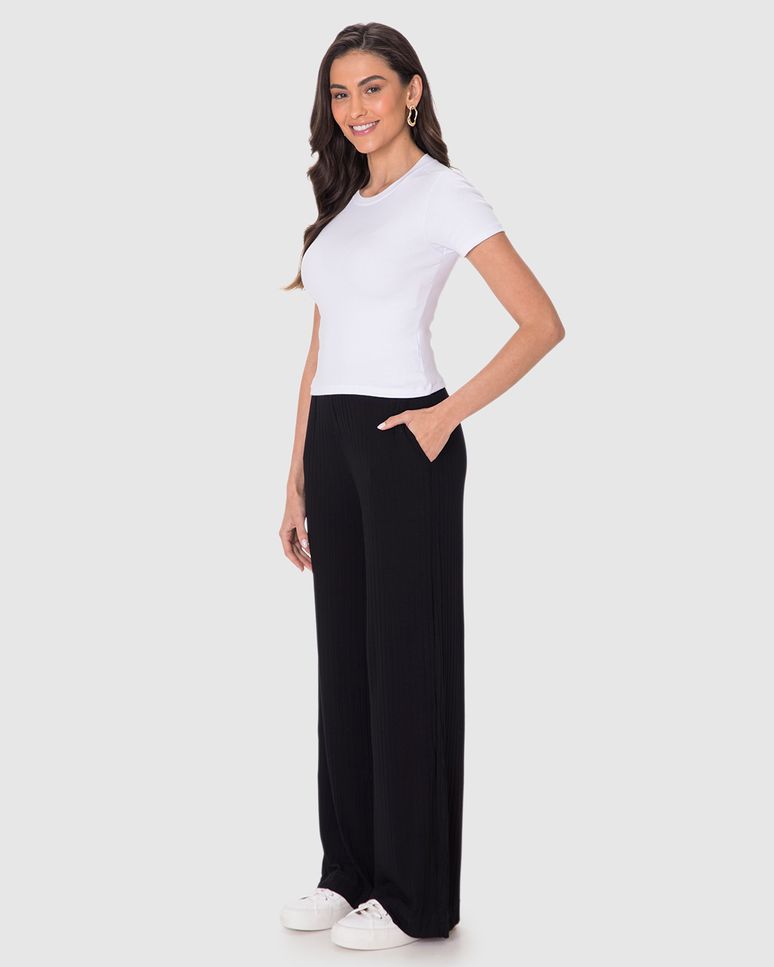 Blusa Básica Feminina Decote Redondo Em Ribana