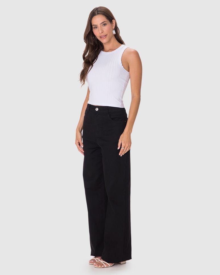 Regata Básica Feminina Long Cropped Em Malha Canelada De Viscose