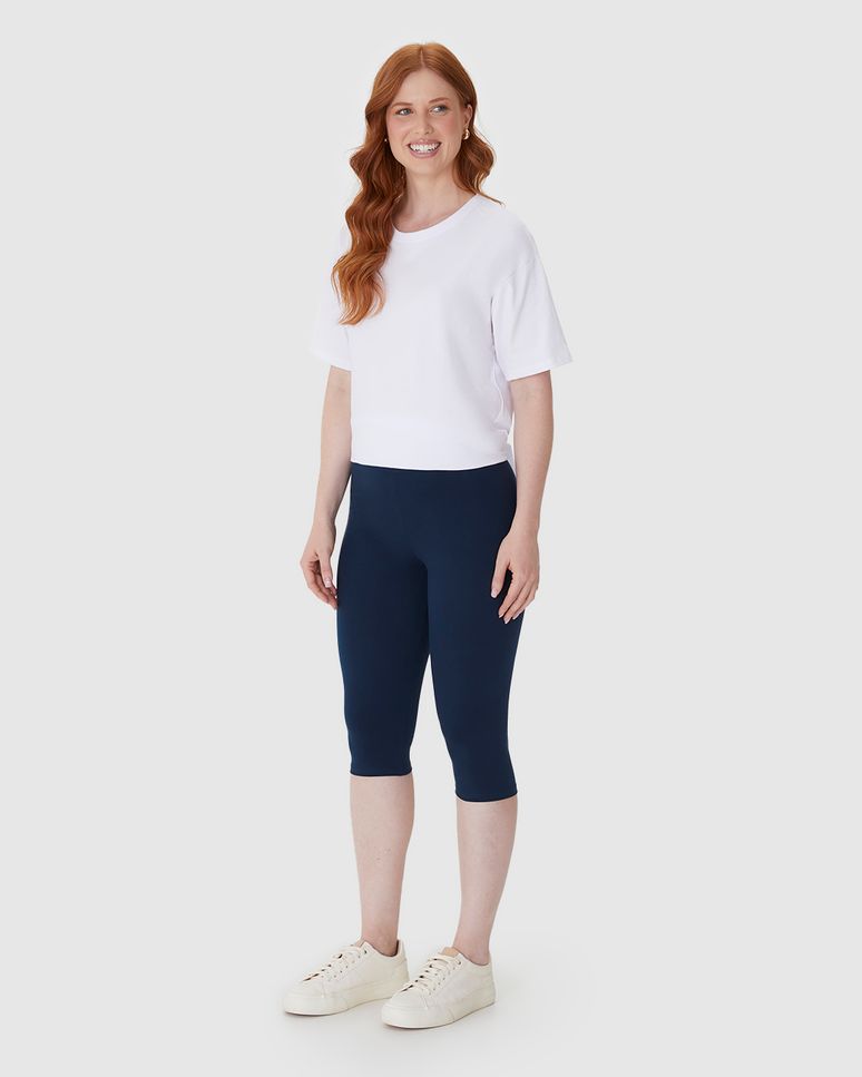 Calça Corsário Básica Feminina Cós Elástico Em Algodão