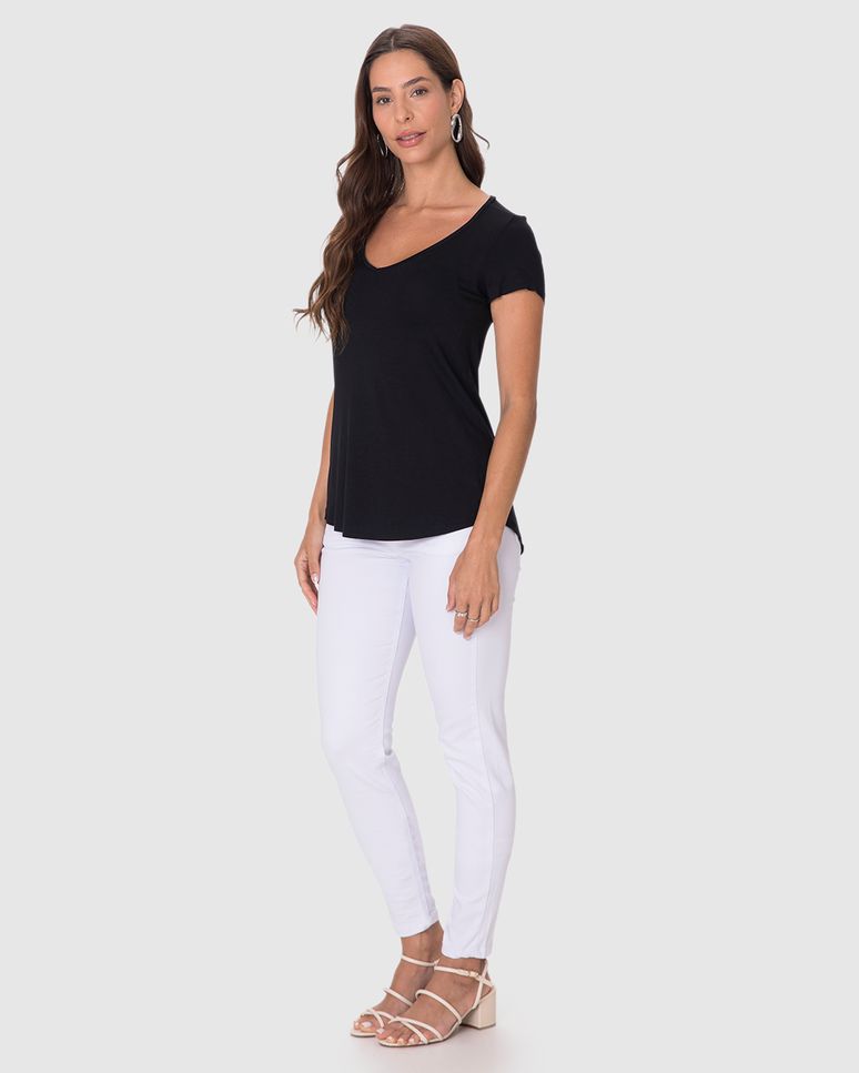 Blusa Básica Feminina Mullet Decote V Em Viscose Stretch