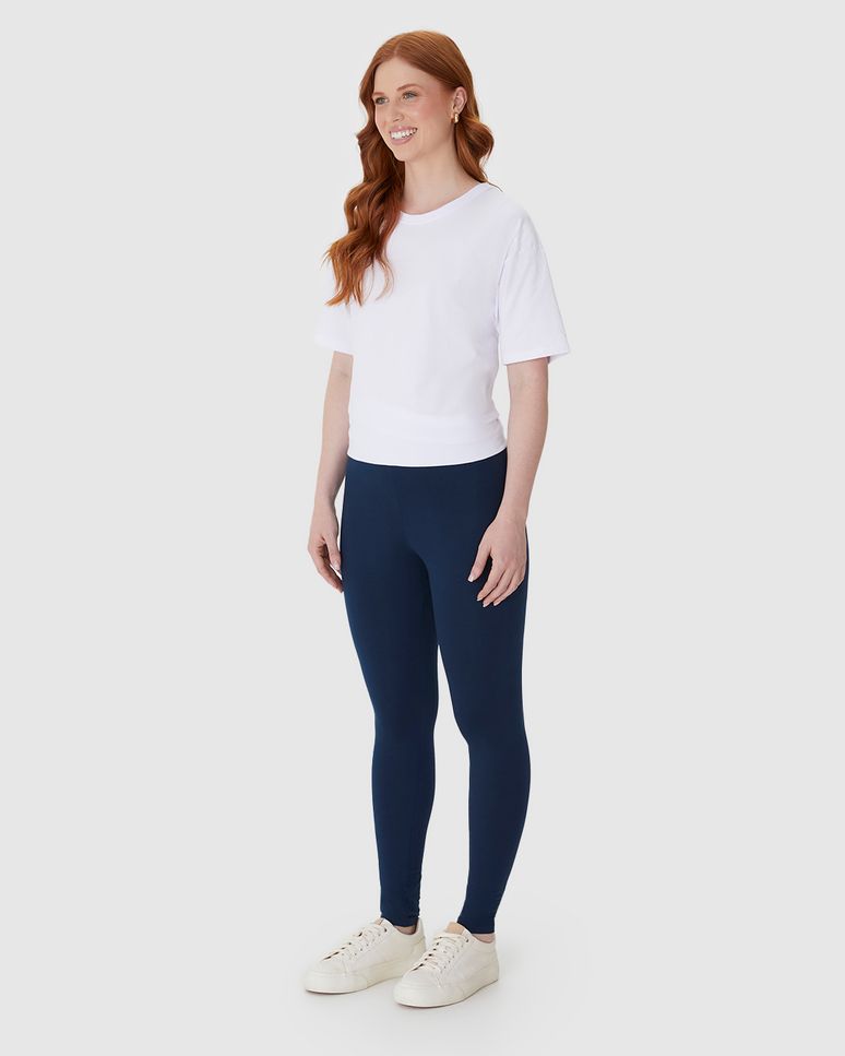 Calça Legging Básica Feminina Cintura Média Em Algodão