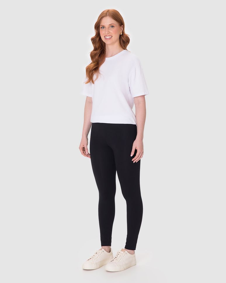 Calça Legging Básica Feminina Cintura Média Em Algodão