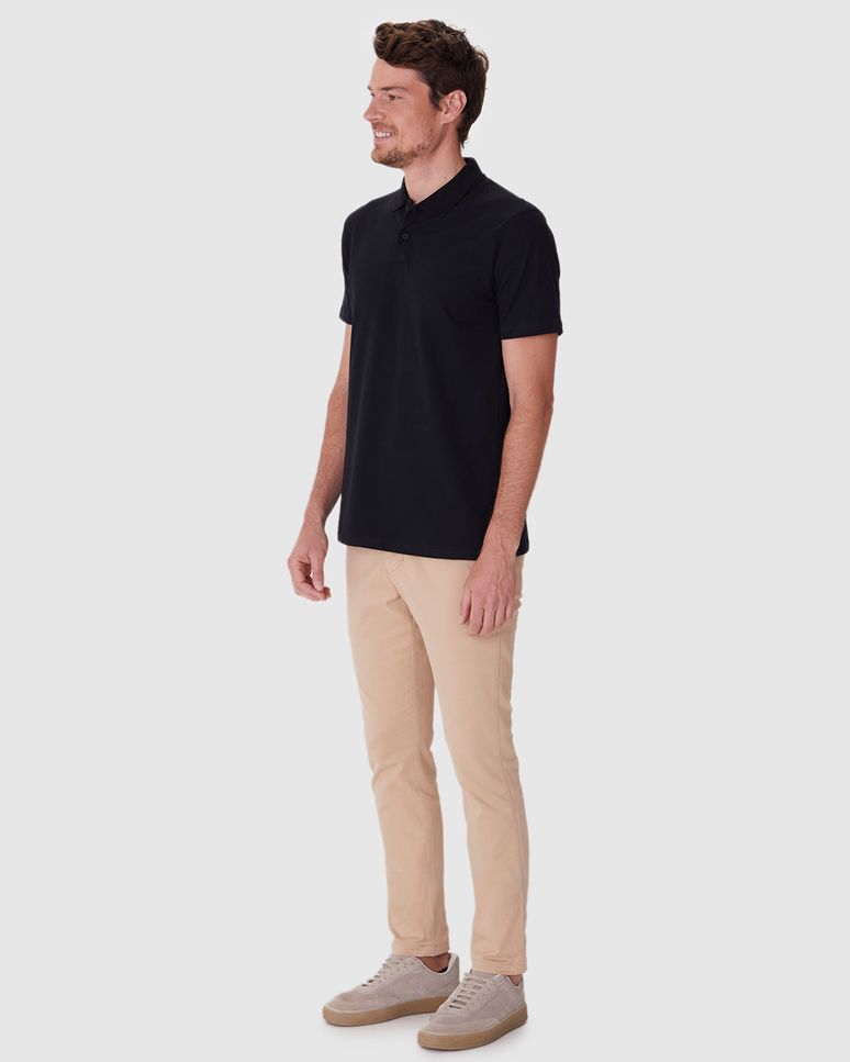 Camisa Polo Básica Masculina Gola Retilínea Em Piquet Stretch