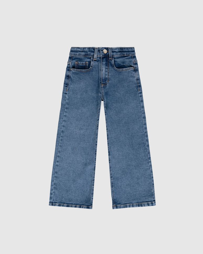 Calça Infantil Menina Wide Leg Bolso Funcional Em Jeans Moletom Malwee Kids