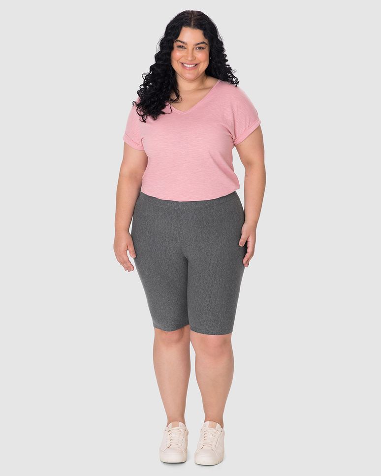 Bermuda Básica Feminina Plus Size Cintura Média Em Algodão