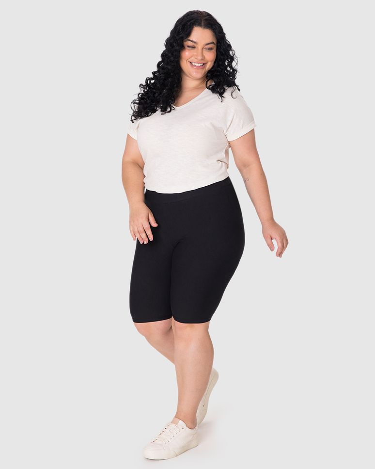 Bermuda Básica Feminina Plus Size Cintura Média Em Algodão
