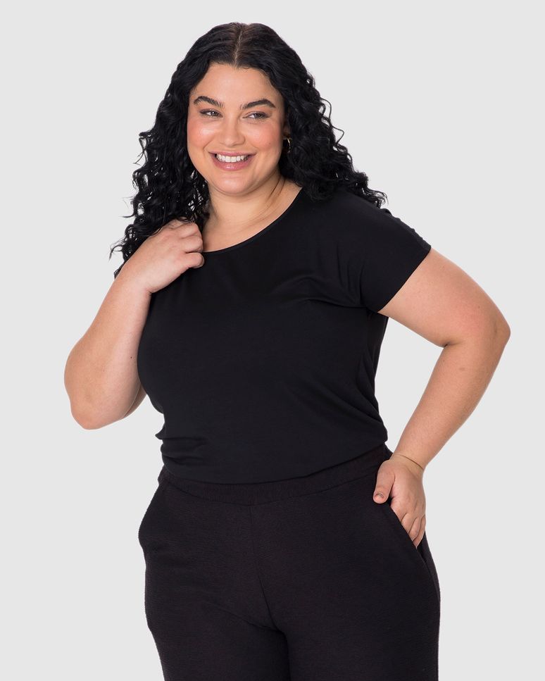 Blusa Básica Feminina Plus Size Manga Japonesa Em Viscose Stretch