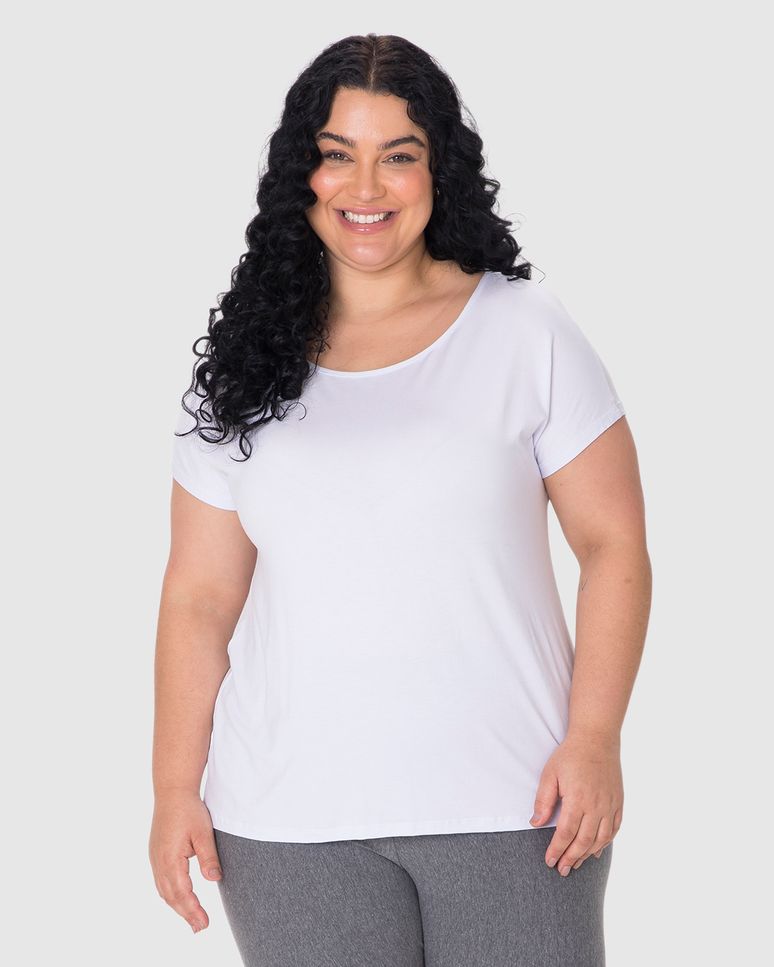 Blusa Básica Feminina Plus Size Manga Japonesa Em Viscose Stretch