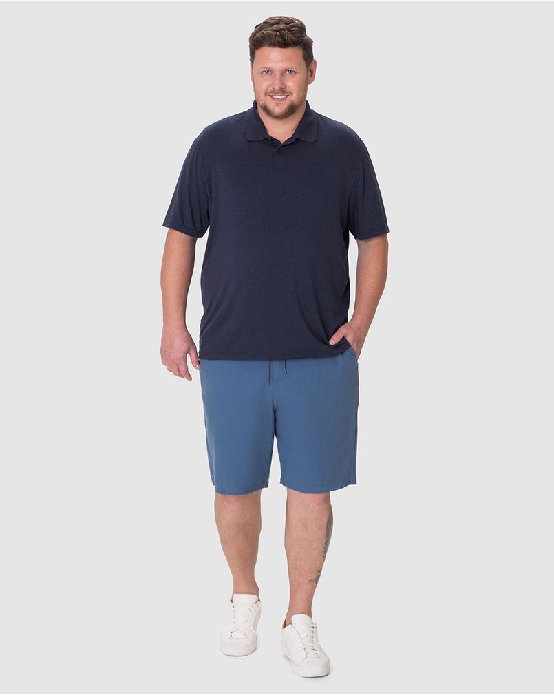 Bermuda Masculina Plus Size Chino Cadarço Funcional Em Linho AZUL